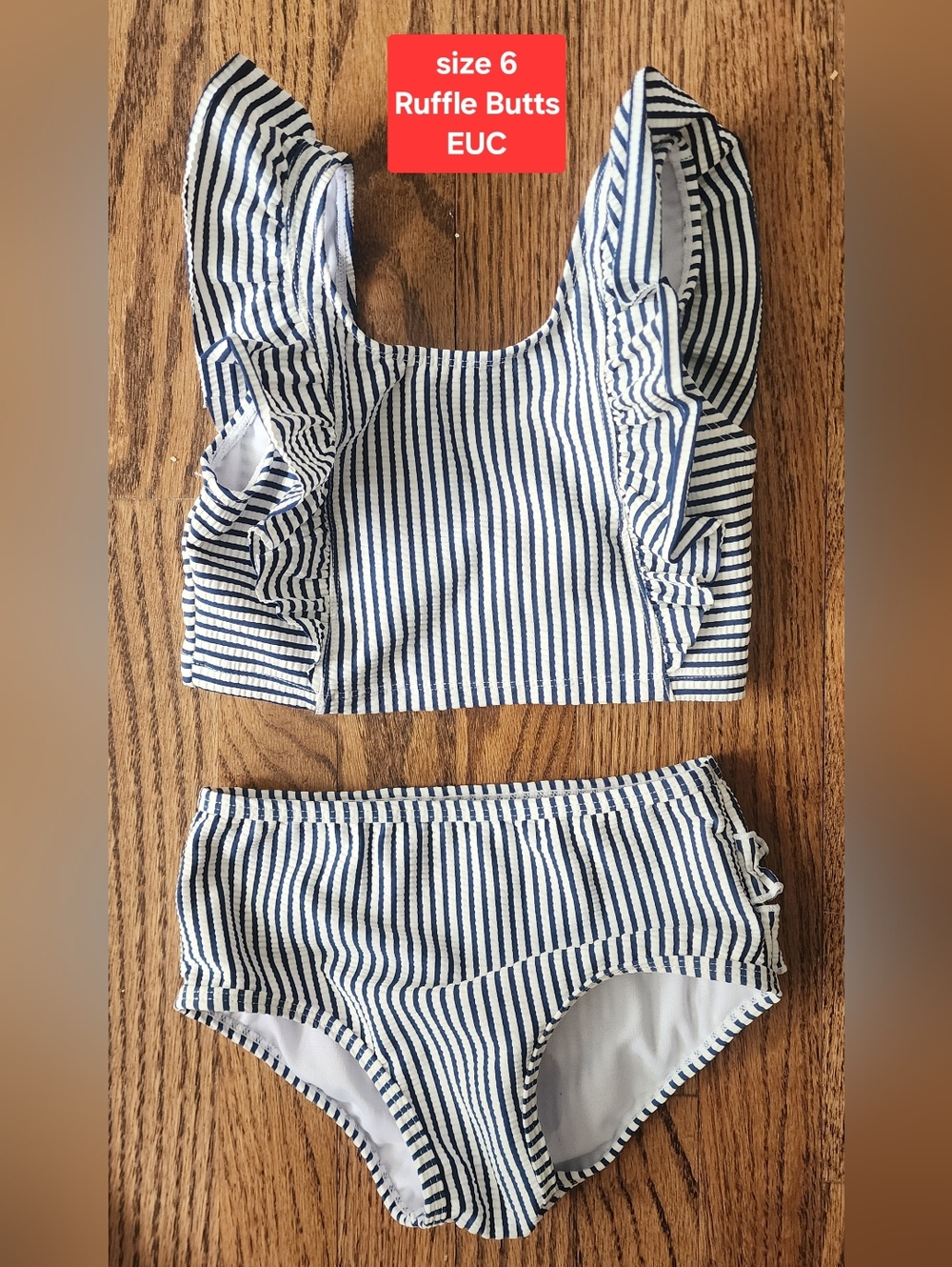 Striped Ruffle Two-Piece Swimsuit - Blue & White Ruffle Butts